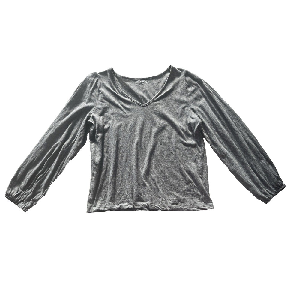LOFT Women's Size L T-Shirt V-Neck Gray Peasant Sleeve 100% Cotton
